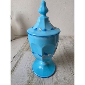 westmoreland Mcclain 1979 blue milk lidded Glass pedestal flower unique powder
